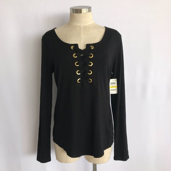 INC International Concepts Tops - NWT Black Long Sleeve INC International Concepts Corset Lace Up Top Blouse Sz M
